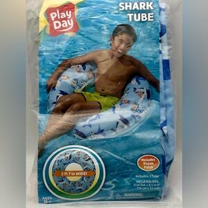 Play Day Shark Inner Tube Blue Inflated Size 31" Beach Pool Sea Fun Kids Family